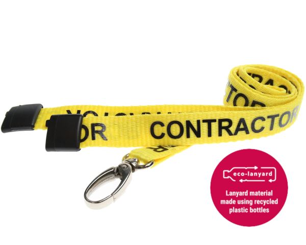 15mm Recycled Yellow Contractor Lanyards with Metal Lobster Clip - Image 2