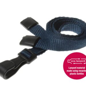 10mm Recycled Plain Dark Blue Lanyards with Plastic J Clip (Pack of 100)