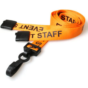 15mm Recycled Orange Event Staff Lanyards with Plastic J Clip (Pack of 100)