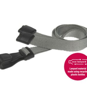 10mm Recycled Plain Grey Lanyards with Plastic J Clip (Pack of 100)