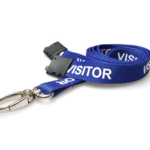 15mm Visitor Royal Blue Flat Woven BreakAway Lanyard with Metal Lobster Clip
