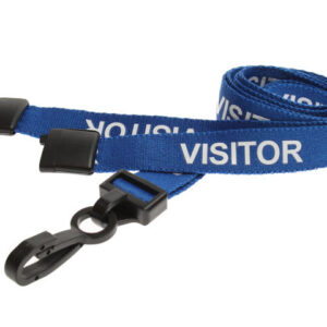 15mm Recycled Blue Visitor Lanyards with Breakaway and Plastic J Clip