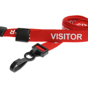 15mm Recycled Red Visitor Lanyards with Plastic J Clip