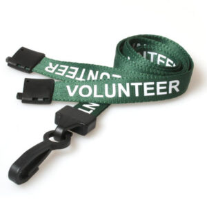 15mm Recycled Green Volunteer Lanyards with Plastic J Clip (Pack of 100)
