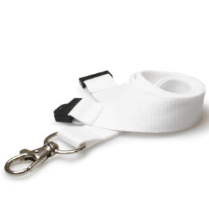 20mm Recycled White Lanyards with Flat Breakaway and Metal Trigger Clip (Pack of 100)