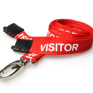 15mm Recycled Red Visitor Lanyards with Breakaway and Metal Lobster Clip